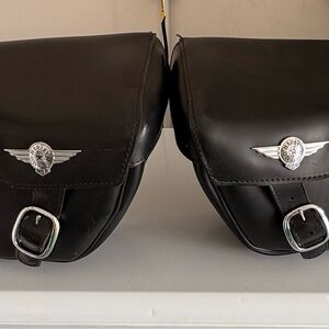 Harley-Davidson Black Leather Saddle Bags with Silver Accents
